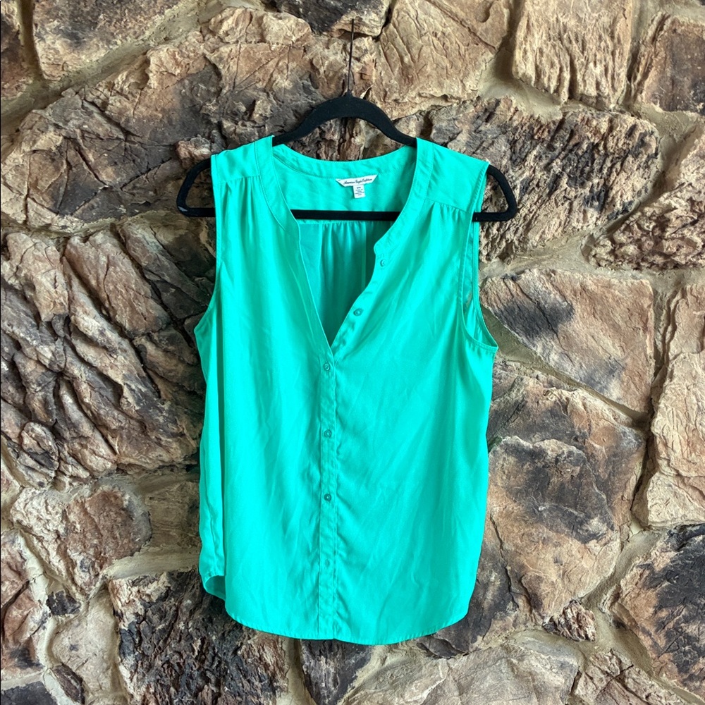 American Eagle Outfitters Turquoise Sleeveless Blouse